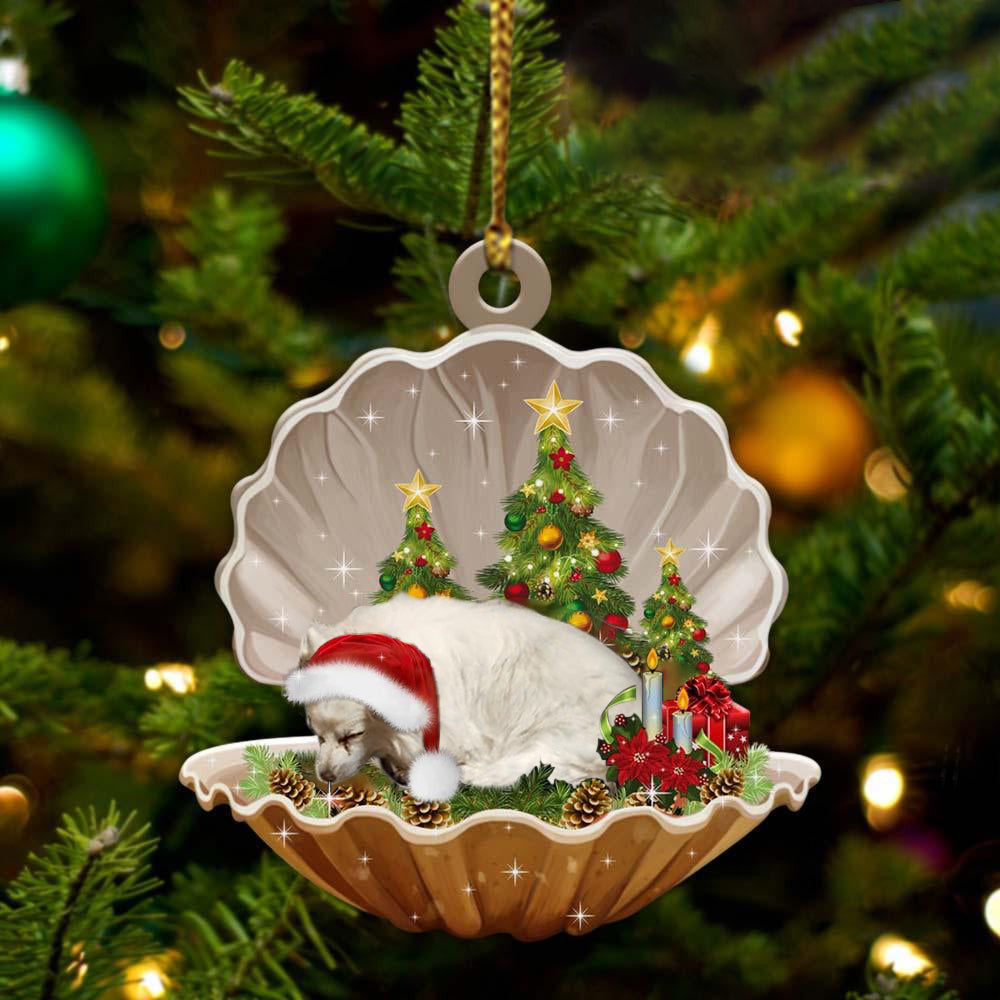 American Eskimo  Sleeping in Pearl Dog Christmas Ornament Flat Acrylic