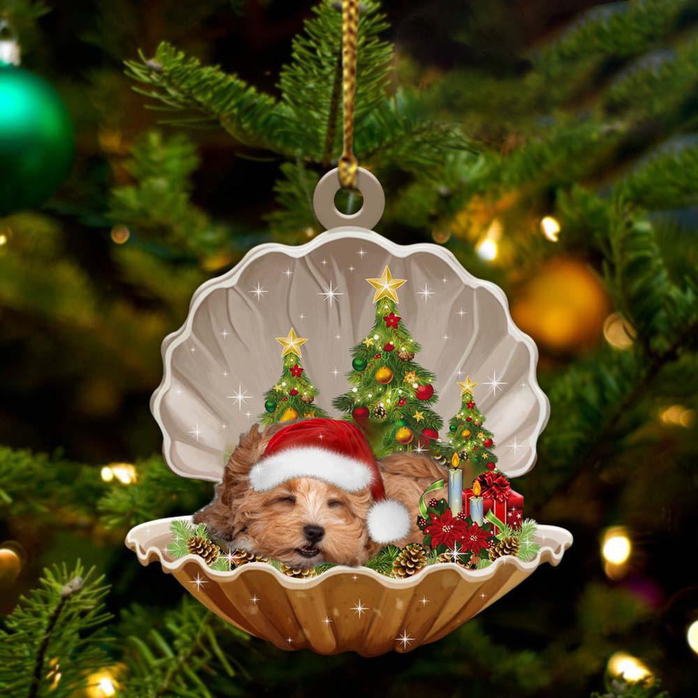 Maltipoo  Sleeping in Pearl Dog Christmas Ornament Flat Acrylic