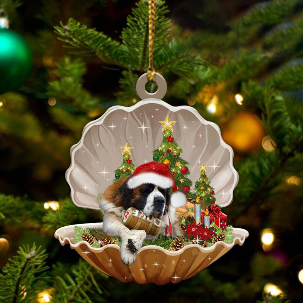 St Bernard  Sleeping in Pearl Dog Christmas Ornament Flat Acrylic