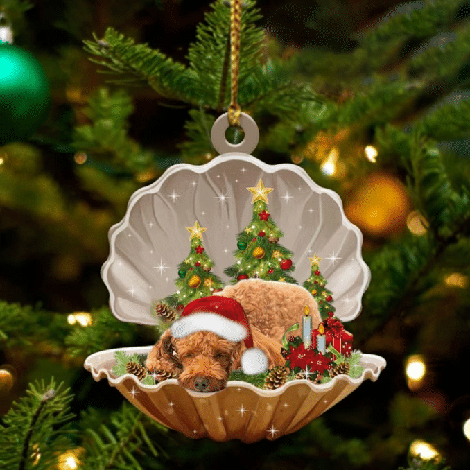 Poodle3  Sleeping in Pearl Dog Christmas Ornament Flat Acrylic
