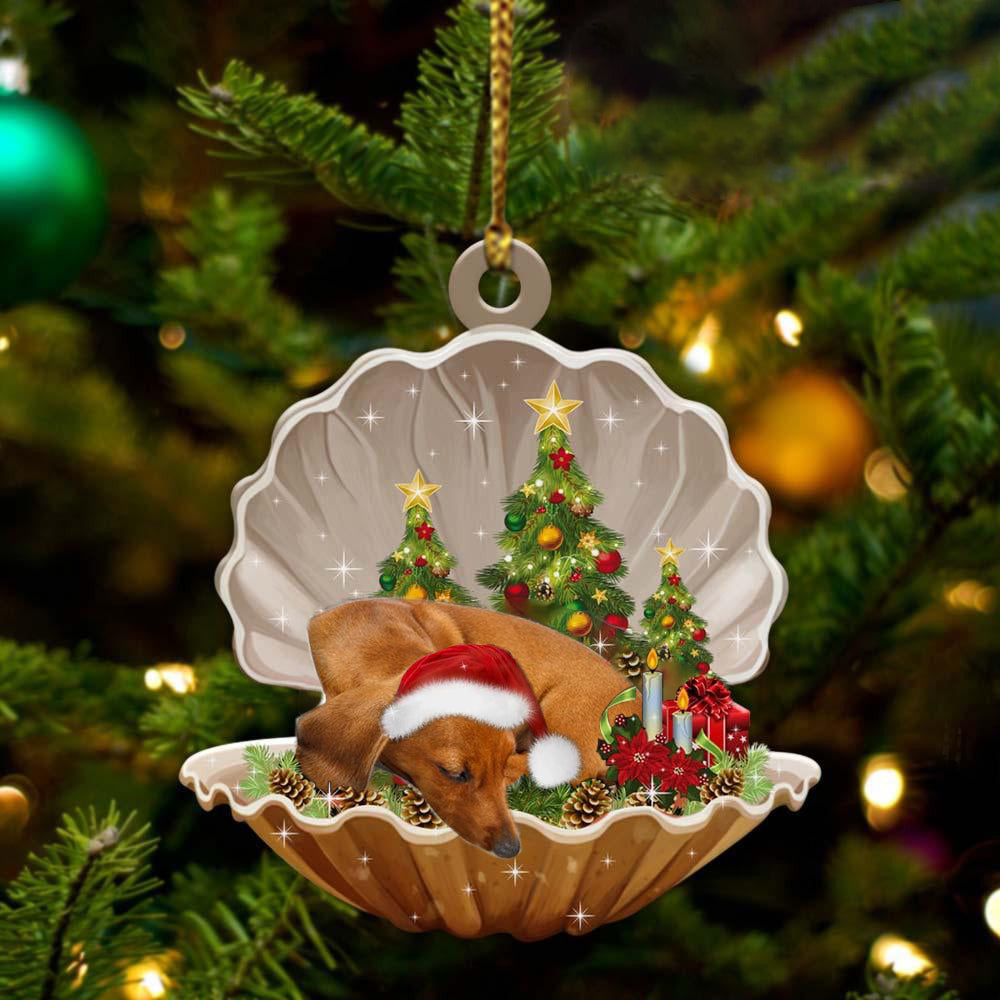 Dachshund Sleeping in Pearl Dog Christmas Ornament Flat Acrylic