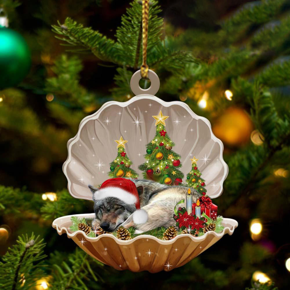 Wolf3  Sleeping in Pearl Dog Christmas Ornament Flat Acrylic