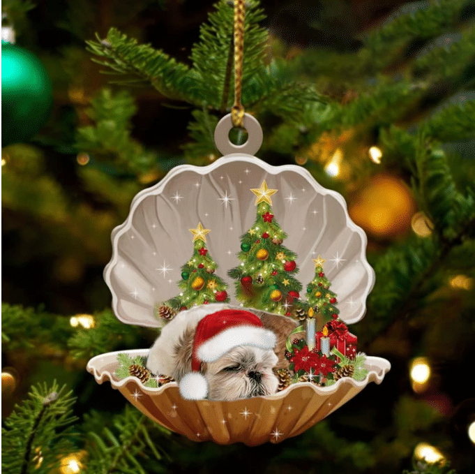 Shih Tzu3  Sleeping in Pearl Dog Christmas Ornament Flat Acrylic