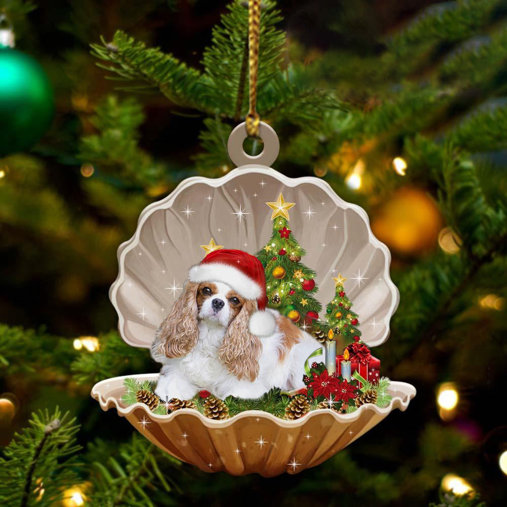 Cavalier King Charles Spaniel  Sleeping in Pearl Dog Christmas Ornament Flat Acrylic