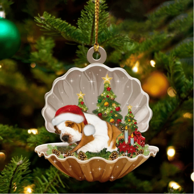Basset Hound  Sleeping in Pearl Dog Christmas Ornament Flat Acrylic