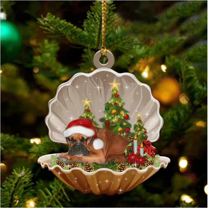 Boxer  Sleeping in Pearl Dog Christmas Ornament Flat Acrylic