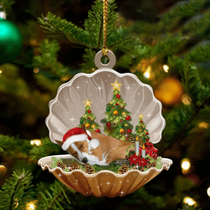Basenji  Sleeping in Pearl Dog Christmas Ornament Flat Acrylic