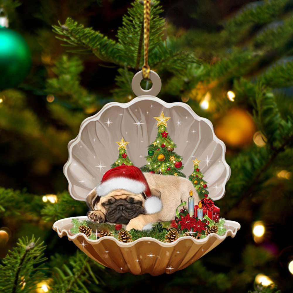 Pug3  Sleeping in Pearl Dog Christmas Ornament Flat Acrylic