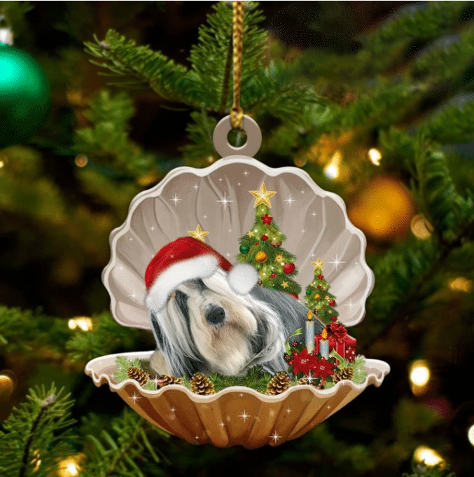 Bearded Collie  Sleeping in Pearl Dog Christmas Ornament Flat Acrylic