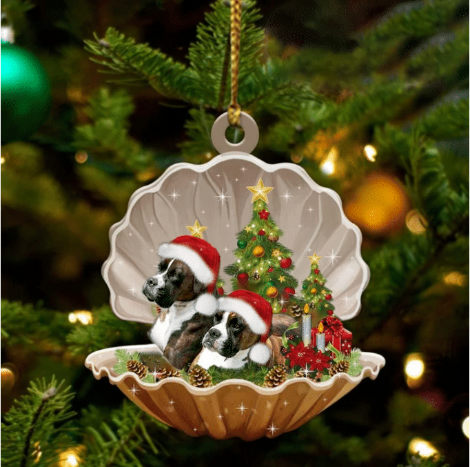 Brindle Boxer2  Sleeping in Pearl Dog Christmas Ornament Flat Acrylic