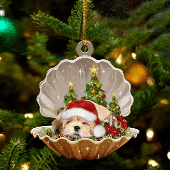 Lhasa Apso3  Sleeping in Pearl Dog Christmas Ornament Flat Acrylic