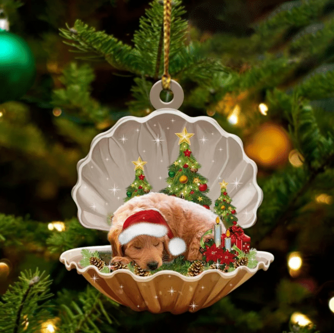 Goldendoodle3  Sleeping in Pearl Dog Christmas Ornament Flat Acrylic