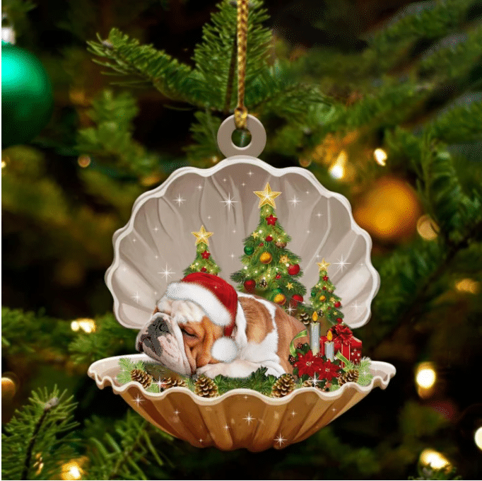 Bulldog  Sleeping in Pearl Dog Christmas Ornament Flat Acrylic