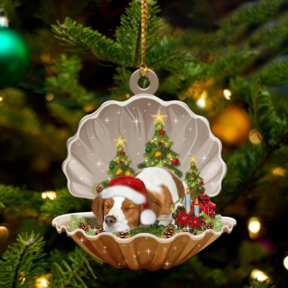 Brittany Spaniel3  Sleeping in Pearl Dog Christmas Ornament Flat Acrylic