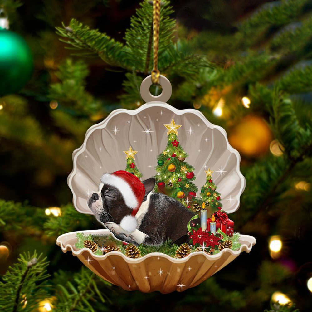 Boston Terrier  Sleeping in Pearl Dog Christmas Ornament Flat Acrylic