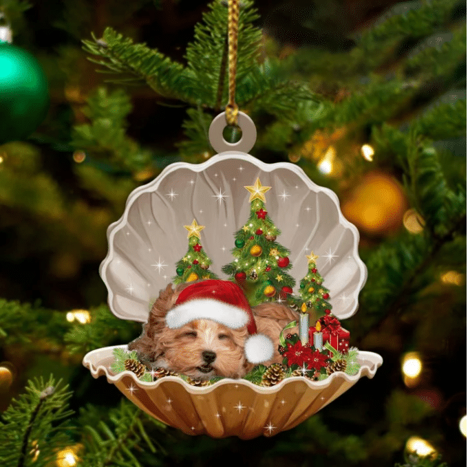 Maltipoo Sleeping in Pearl Dog Christmas Ornament Flat Acrylic