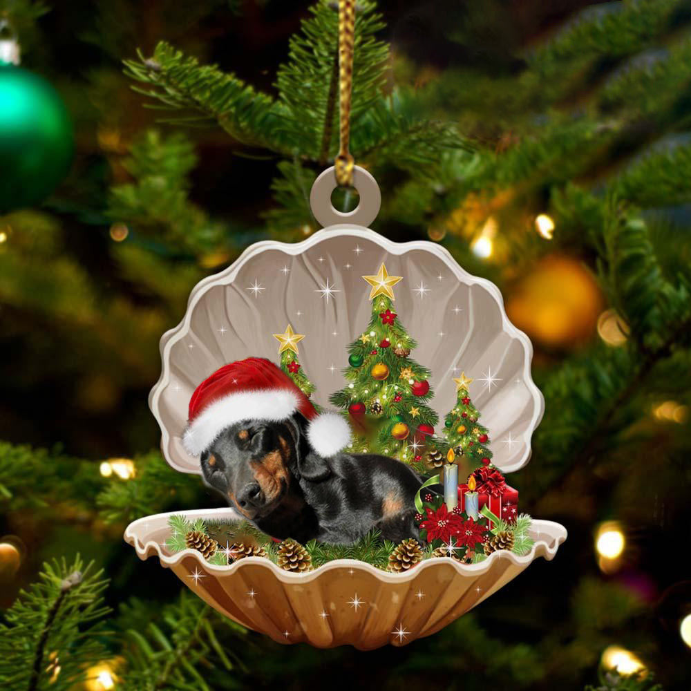 Black And Tan Dachshund  Sleeping in Pearl Dog Christmas Ornament Flat Acrylic