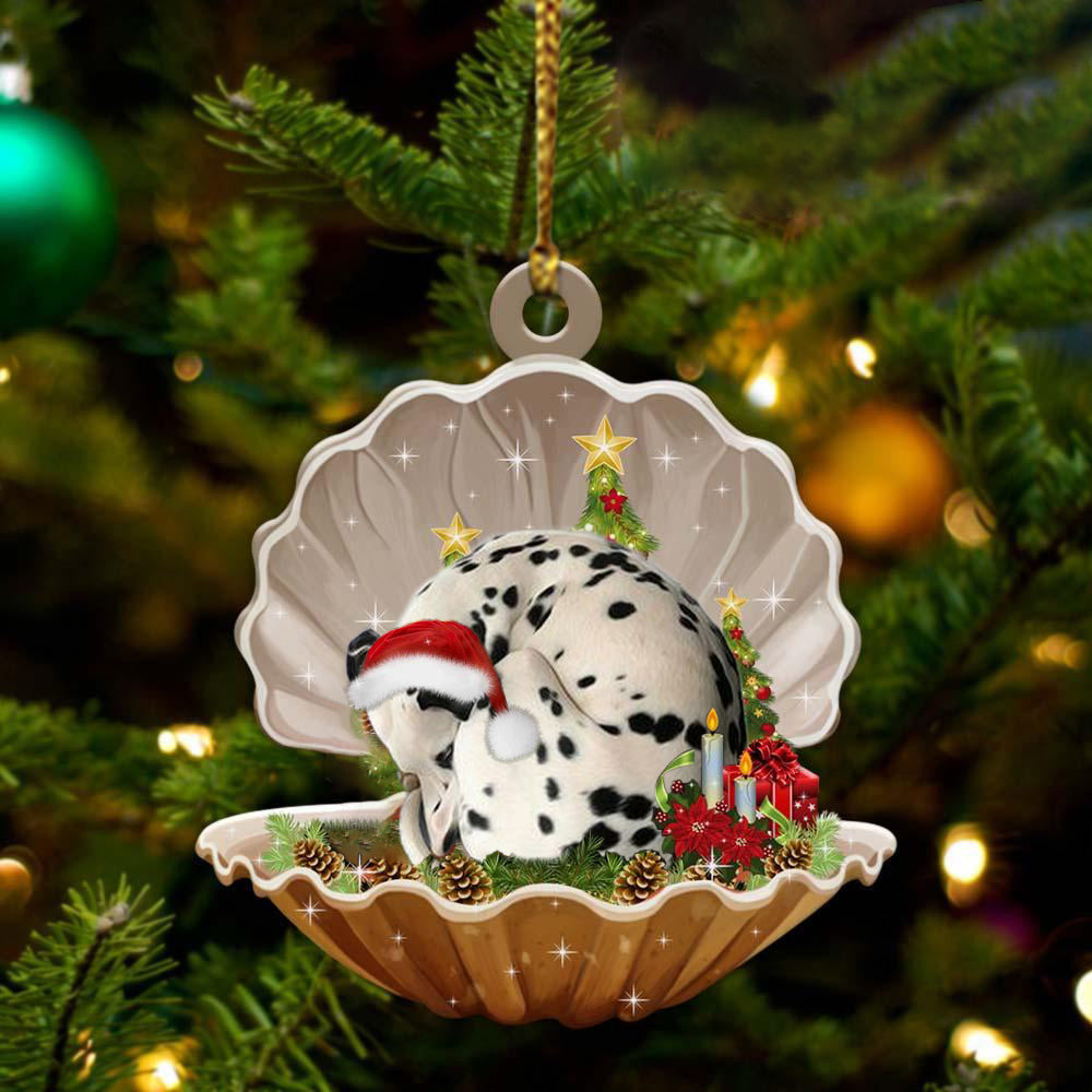 Dalmatian3  Sleeping in Pearl Dog Christmas Ornament Flat Acrylic