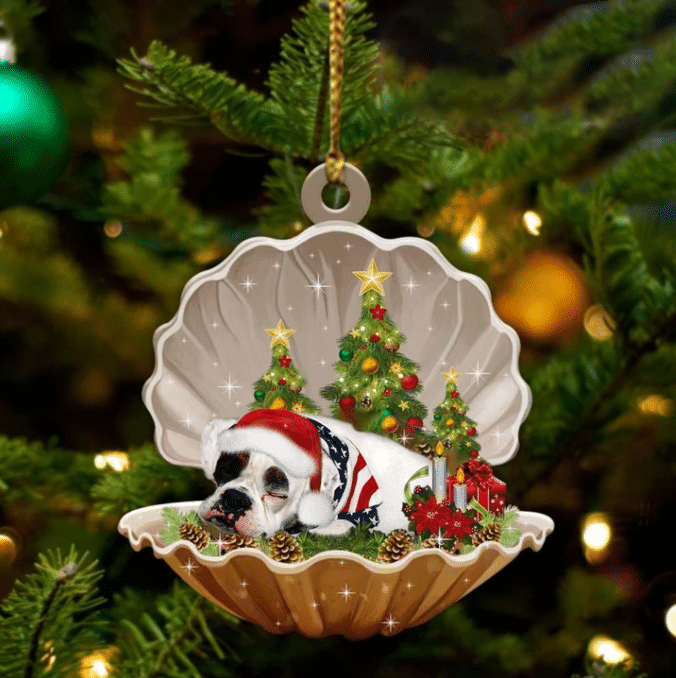 American Bulldog  Sleeping in Pearl Dog Christmas Ornament Flat Acrylic