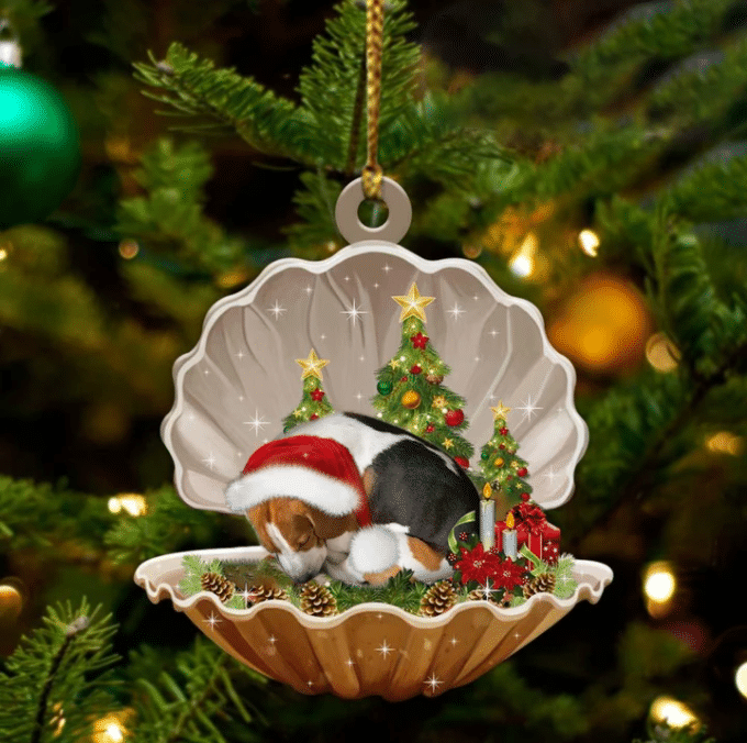 Beagle  Sleeping in Pearl Dog Christmas Ornament Flat Acrylic