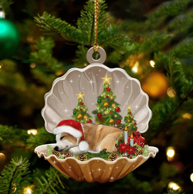 Corgi  Sleeping in Pearl Dog Christmas Ornament Flat Acrylic