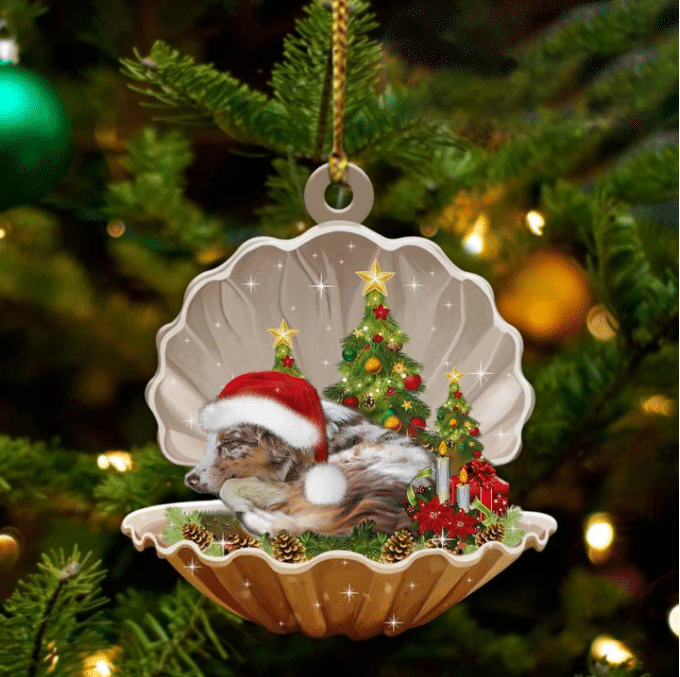 Australian Shepherd  Sleeping in Pearl Dog Christmas Ornament Flat Acrylic