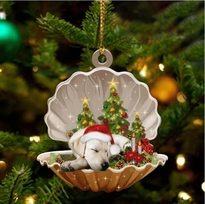 Labrador Retriever Sleeping in Pearl Dog Christmas Ornament Flat Acrylic