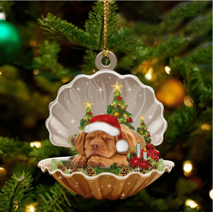 Dogue De Bordeaux3  Sleeping in Pearl Dog Christmas Ornament Flat Acrylic