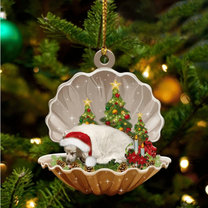 American Eskimo  Sleeping in Pearl Dog Christmas Ornament Flat Acrylic Custom Shaped Ornament