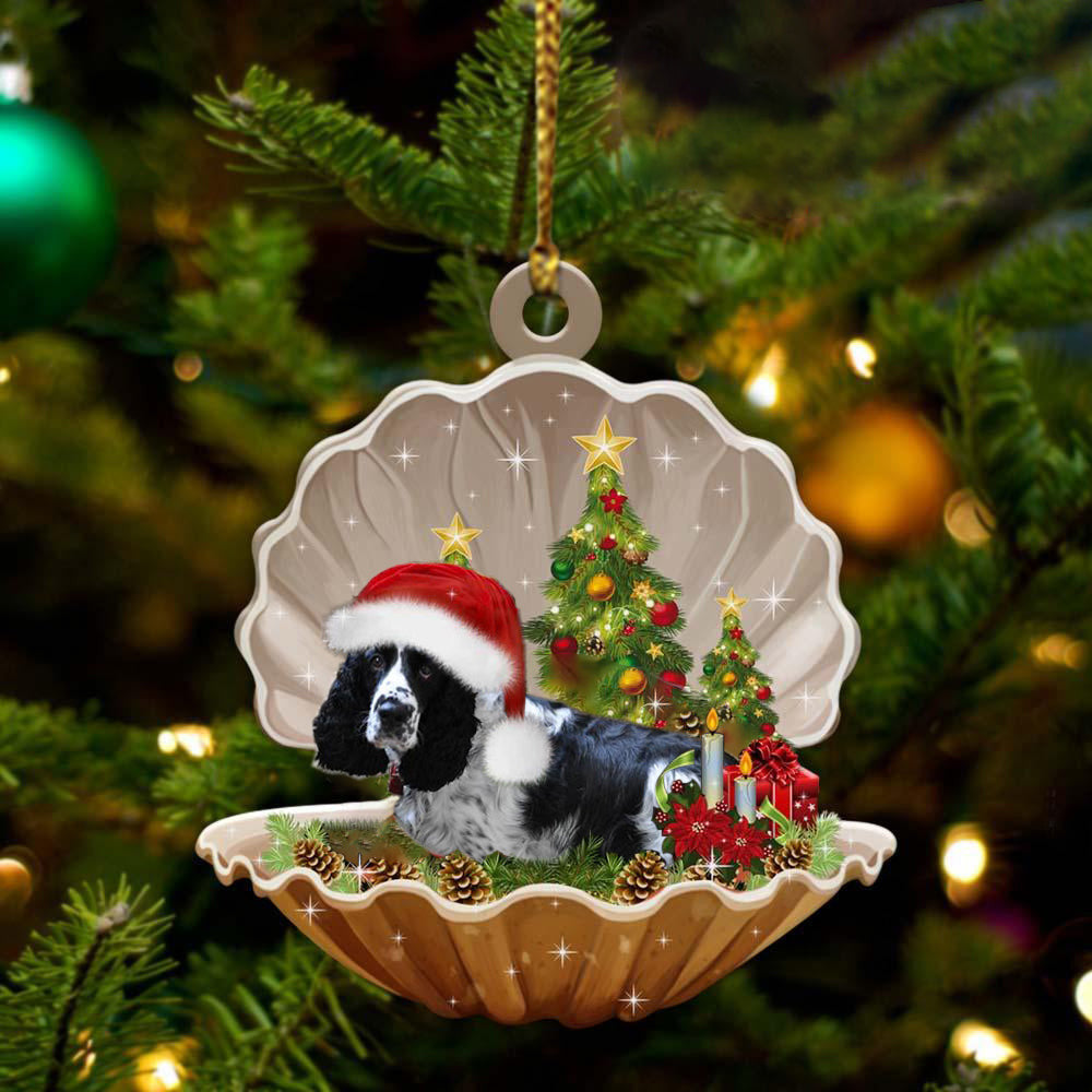 Black And White English Springer  Sleeping in Pearl Dog Christmas Ornament Flat Acrylic