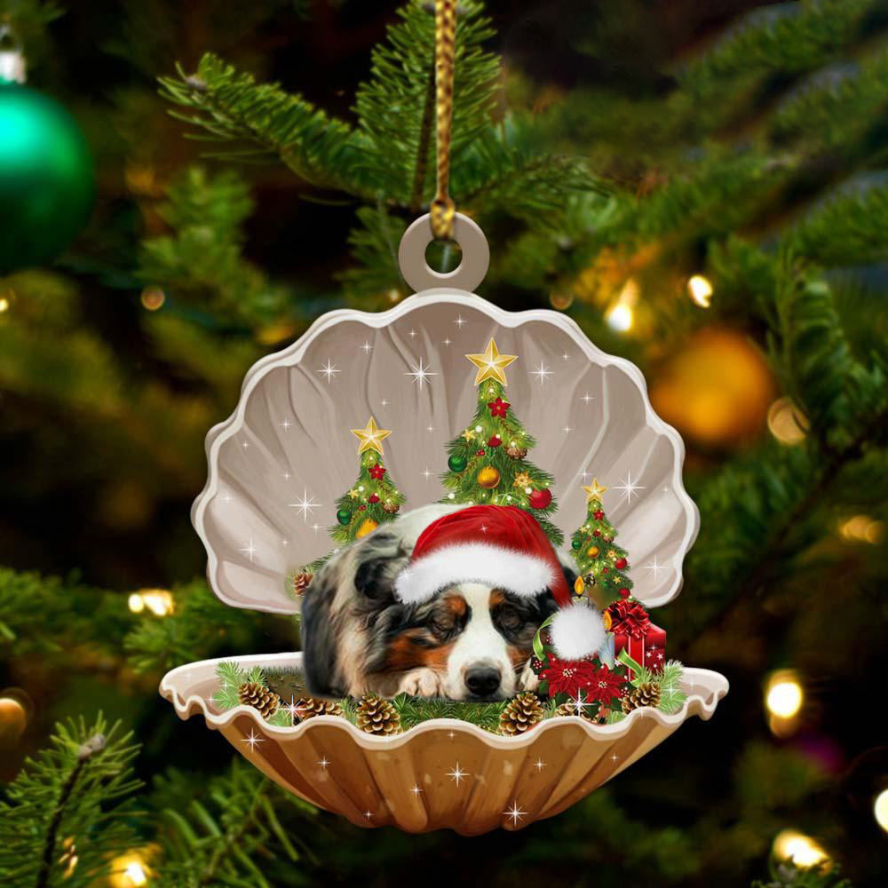 Australian Shepherd3 Sleeping in Pearl Dog Christmas Ornament Flat Acrylic