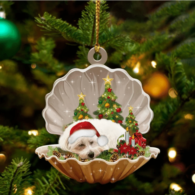 Maltese3 Sleeping in Pearl Dog Christmas Ornament Flat Acrylic