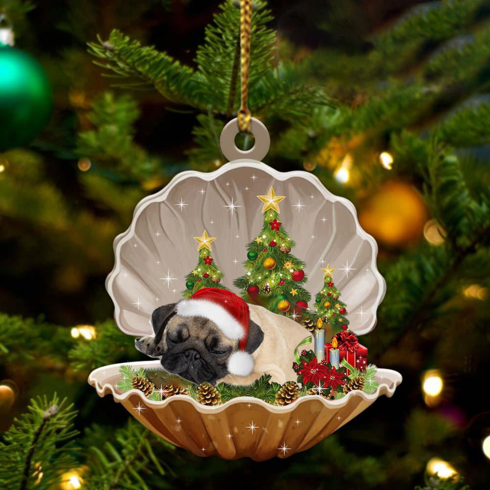 Pug Sleeping in Pearl Dog Christmas Ornament Flat Acrylic