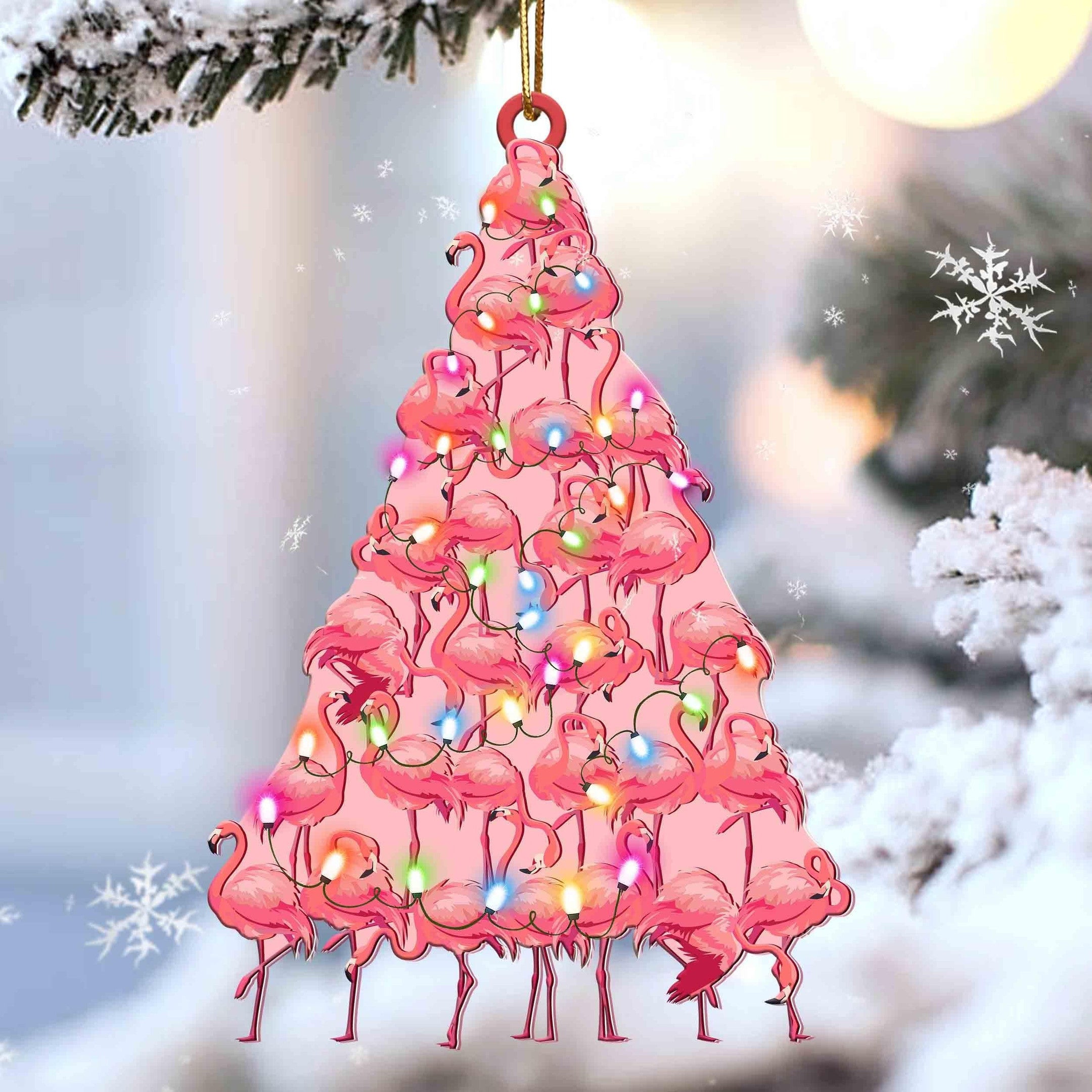 Flamingo Christmas Tree Shaped Ornament For Flamingo Lovers Flat Acrylic Ornament