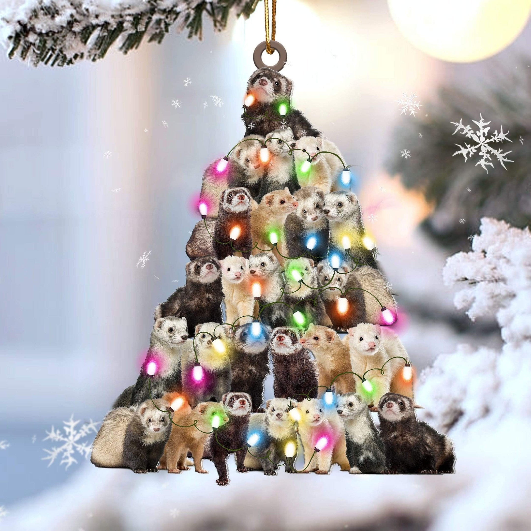 Ferret Christmas Tree Shaped Ornament For Ferret Lovers Flat Acrylic Ornament