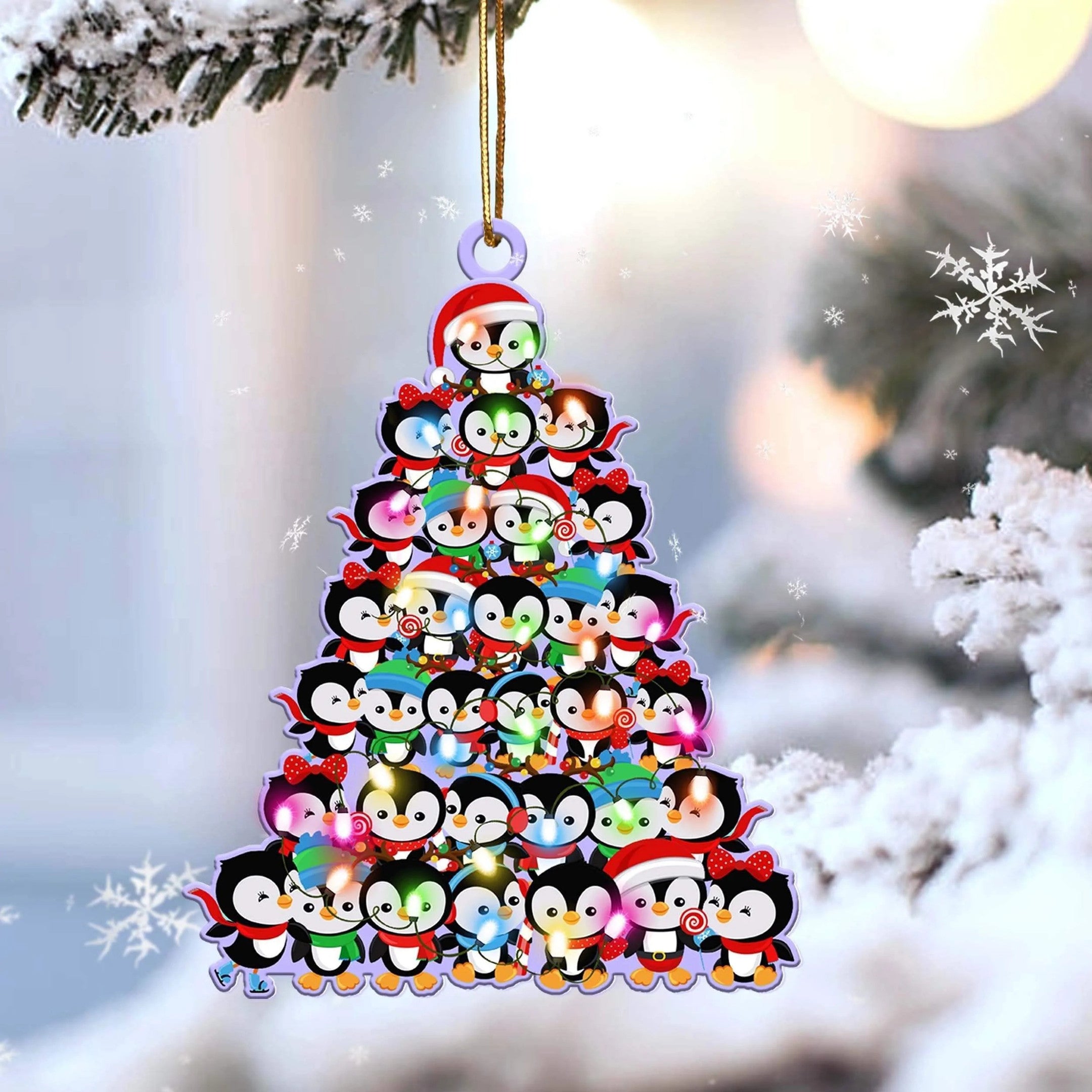 Penguin Christmas Tree Shaped Ornament For Penguin Lovers Flat Acrylic Ornament