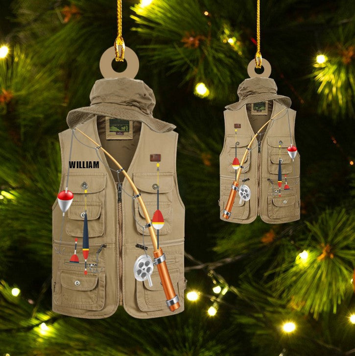 Customized Fishing Vest Acrylic Christmas Ornament for Fishing Dad