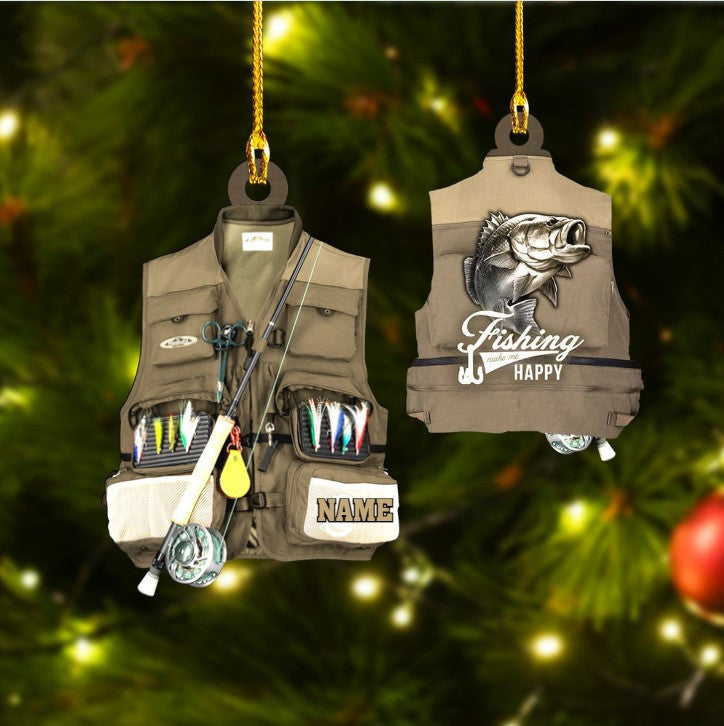 Customized Fishing Vest Acrylic Christmas Ornament for Fishing Dad