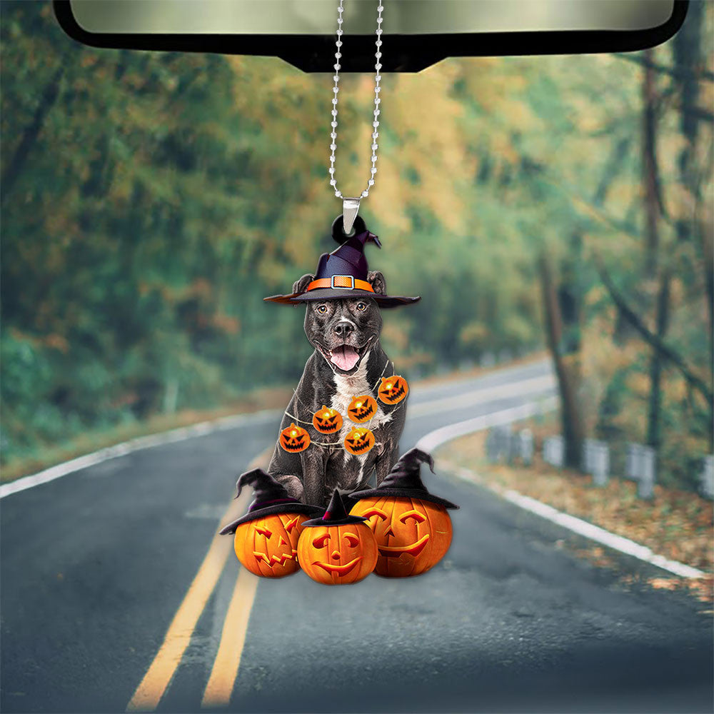 American Staffordshire Terrier Dog Halloween Pumpkin Scary Car Ornament
