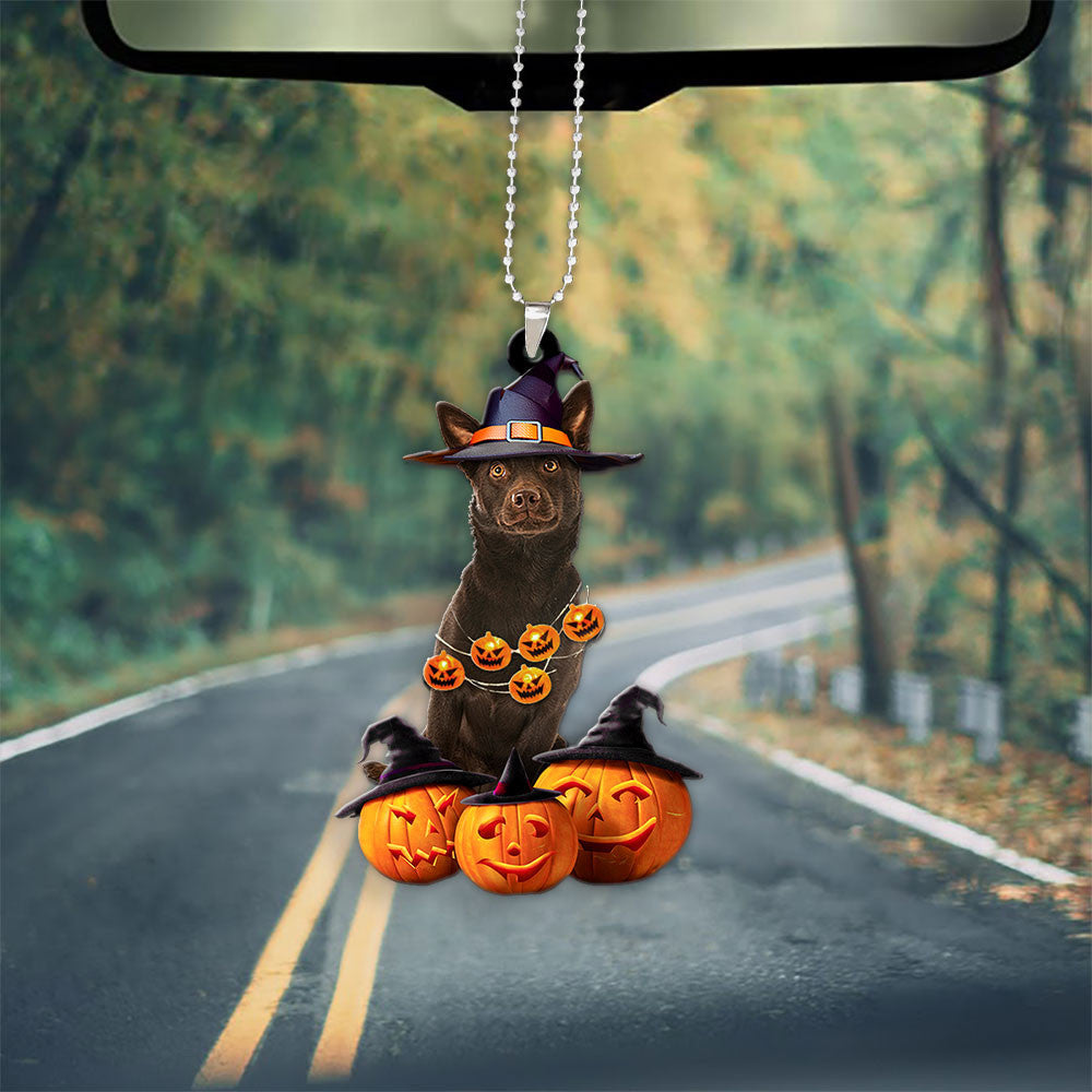 Australian Kelpie Dog Halloween Pumpkin Scary Car Ornament