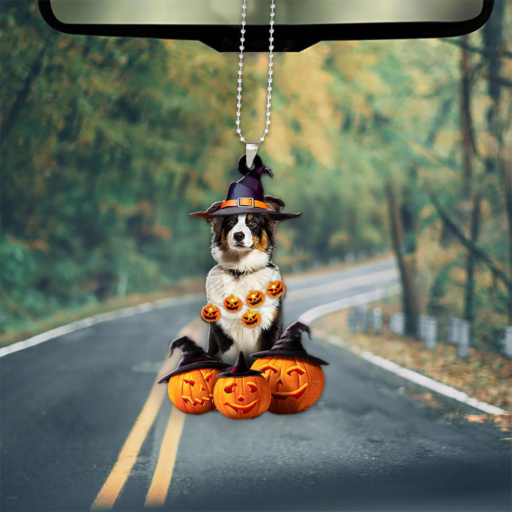 Australian Shepherd Dog Halloween Pumpkin Scary Car Ornament