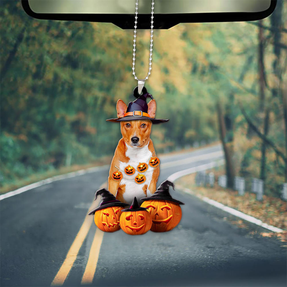 Basenji Dog Halloween Pumpkin Scary Car Ornament