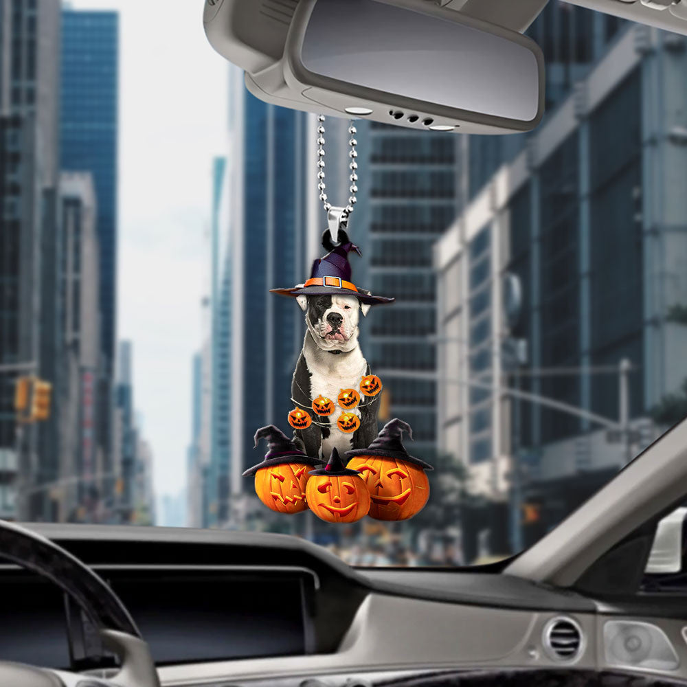 American Bulldog Halloween Pumpkin Scary Car Ornament