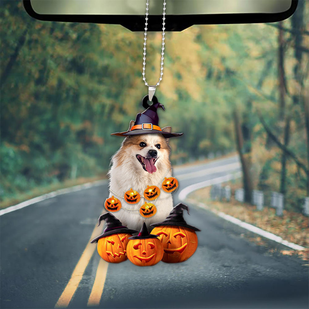 Icelandic Sheepdog Dog Halloween Pumpkin Scary Car Ornament