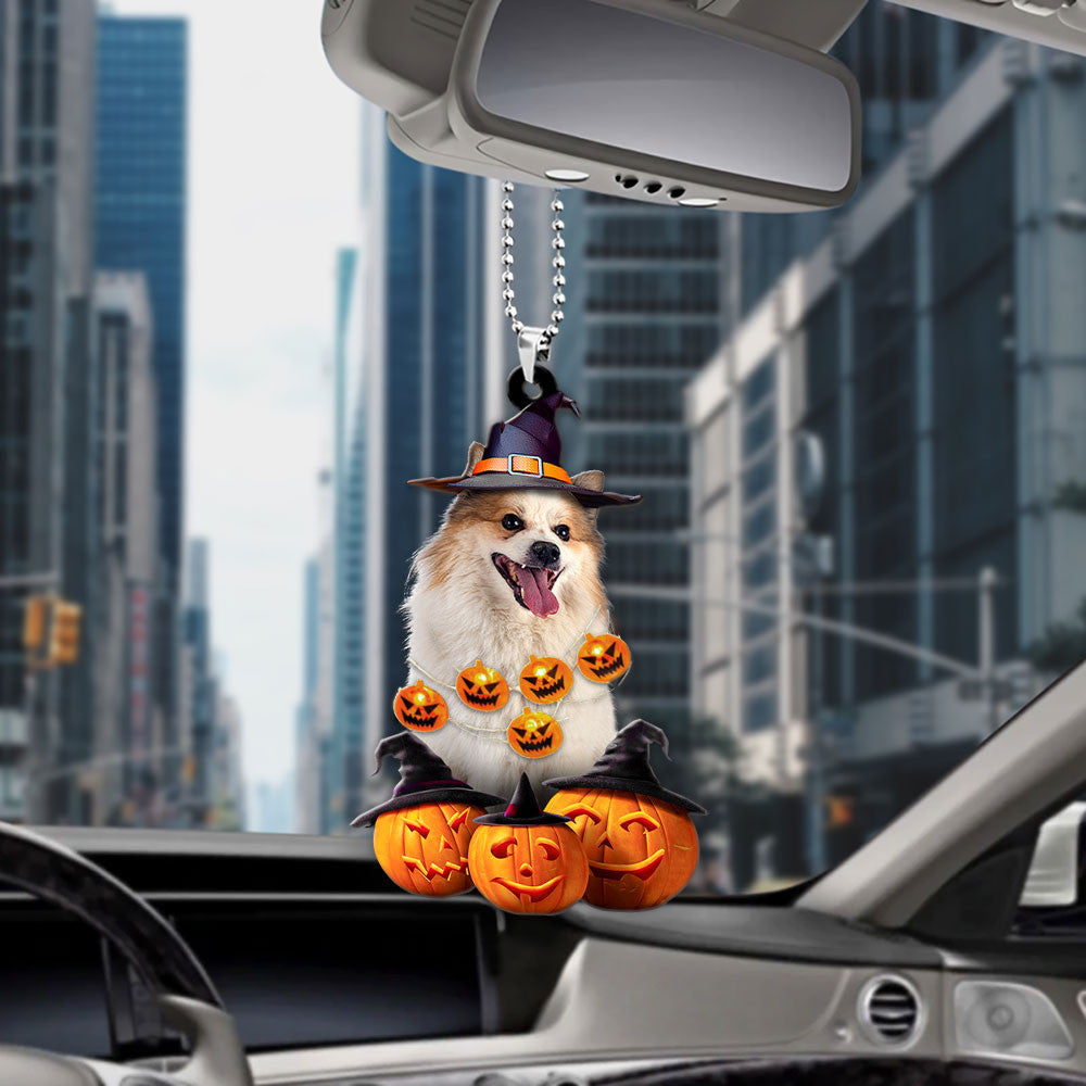Icelandic Sheepdog Dog Halloween Pumpkin Scary Car Ornament