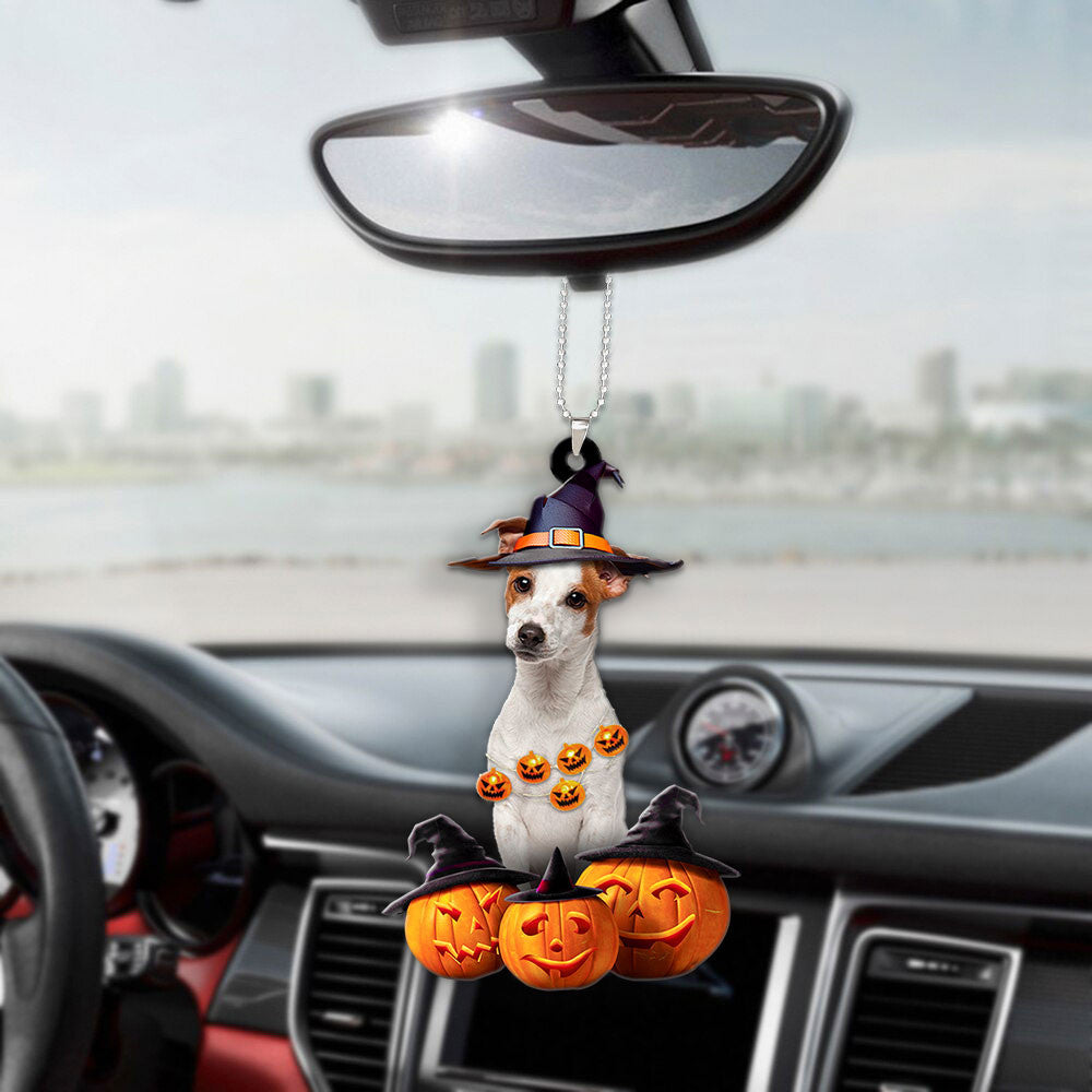Jack Russell Terrier Dog Halloween Pumpkin Scary Car Ornament