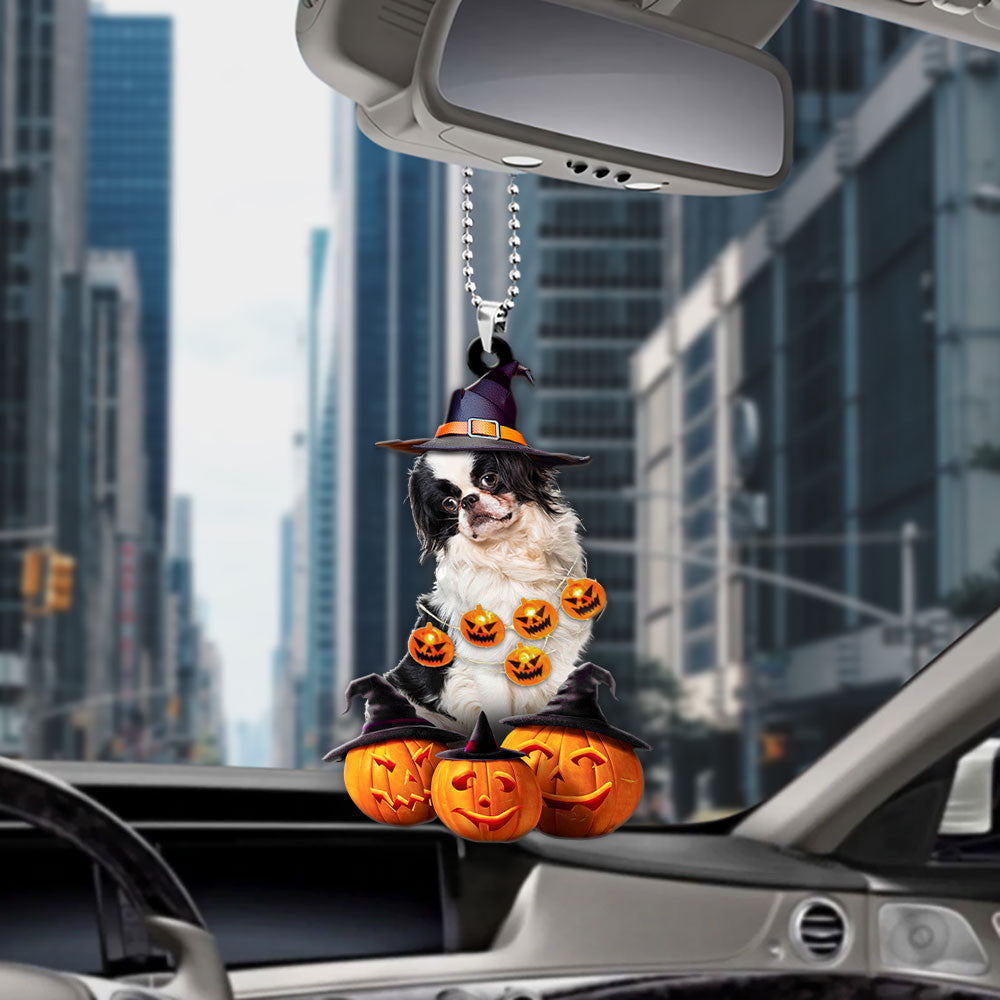 Japanese Chin Dog Halloween Pumpkin Scary Car Ornament
