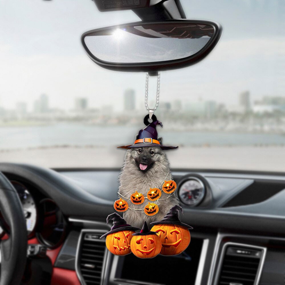 Keeshound Dog Halloween Pumpkin Scary Car Ornament