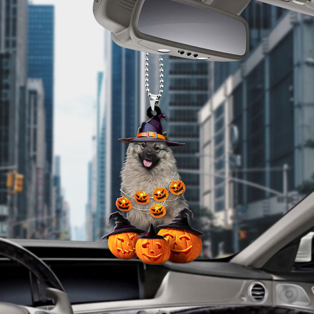 Keeshound Dog Halloween Pumpkin Scary Car Ornament