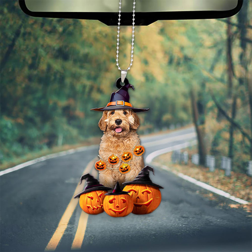 Labradoodle Halloween Pumpkin Scary Car Ornament